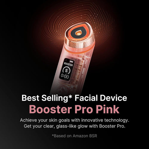 Booster Pro | 6-In-1 Real Glass Glow Beauty Massager | for Clear, Radiant, Firmer-Looking Skin | Korean Skin Care | Pink