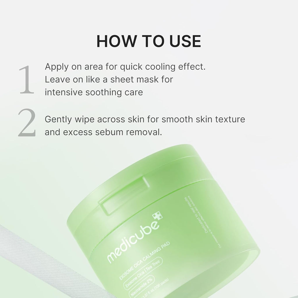 Toner Pads Exosome CICA Tea Tree Calming Toner Pad for Sensitive Skin | Centella Asiatica for Redness, Breakouts | Low-Irritating & Hydrating Care | Korean Skincare, 100 Pads (1 Pack)