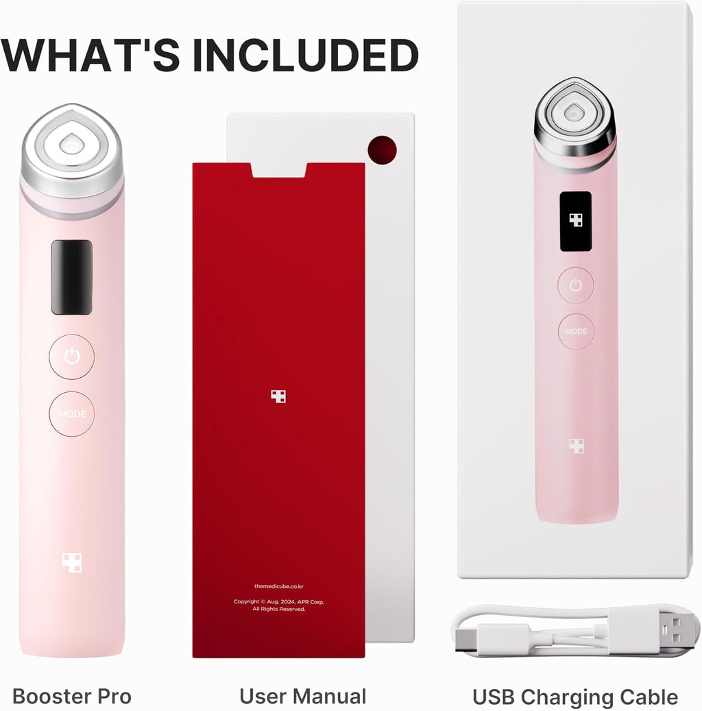 Booster Pro | 6-In-1 Real Glass Glow Beauty Massager | for Clear, Radiant, Firmer-Looking Skin | Korean Skin Care | Pink